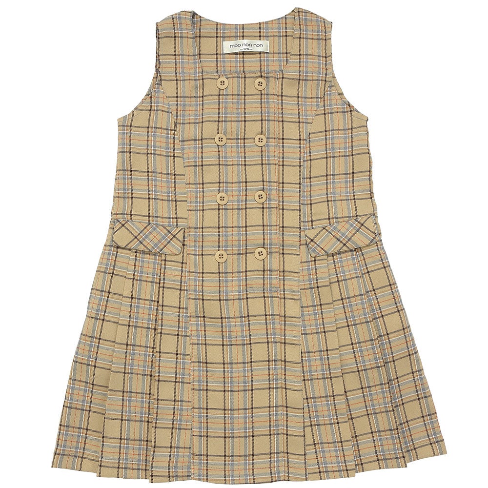 チェック柄 ダブルボタン タックワンピース Beige front