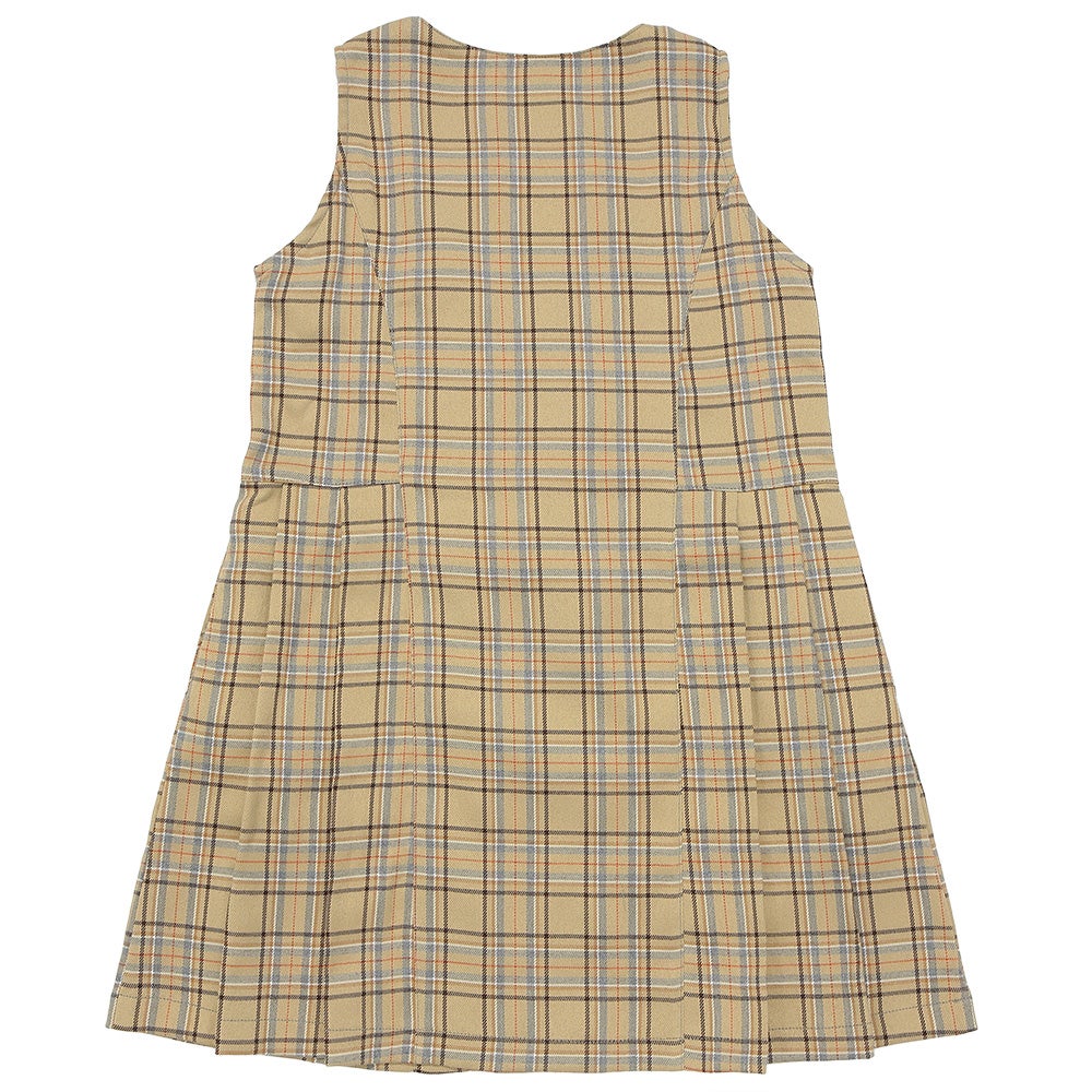 チェック柄 ダブルボタン タックワンピース Beige back