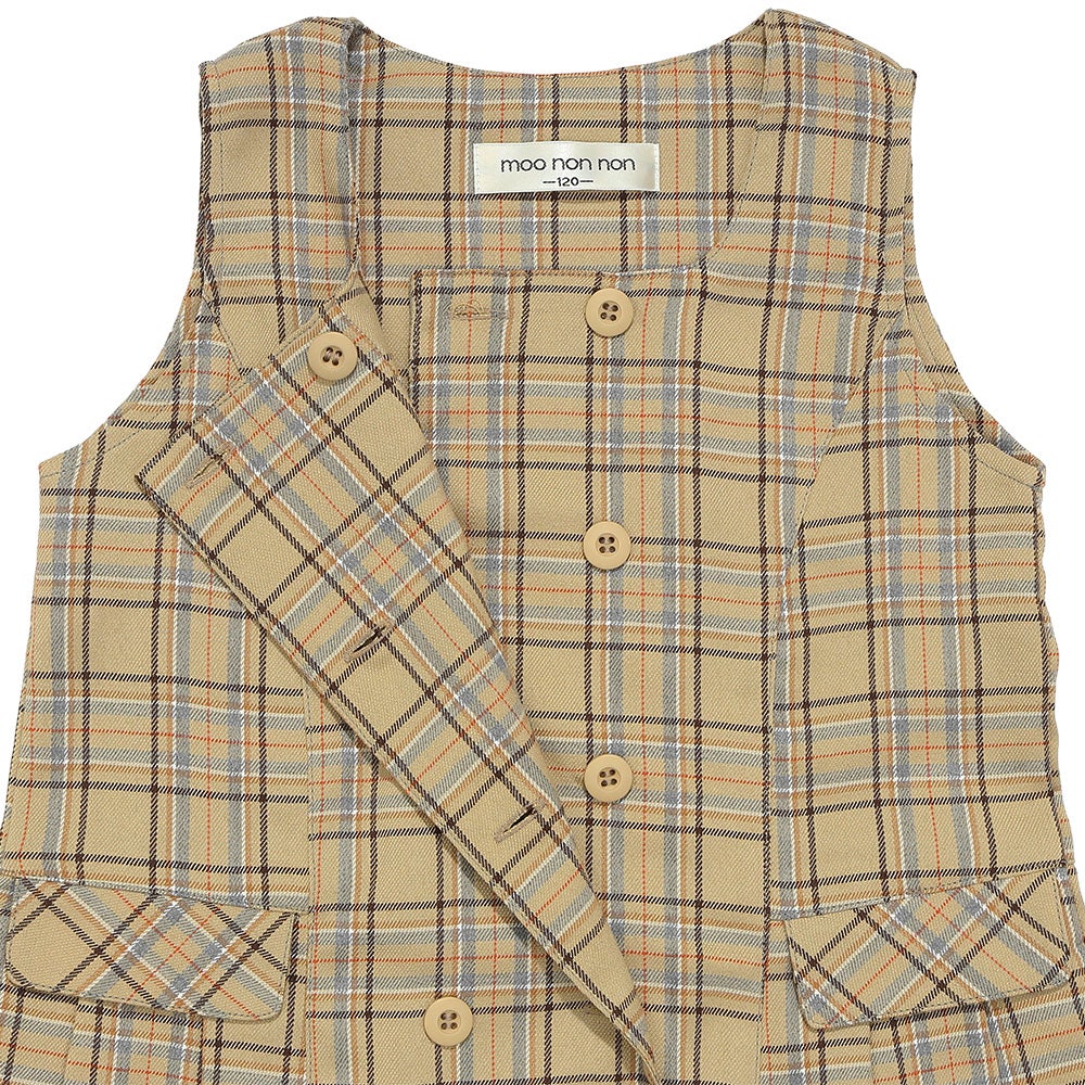 チェック柄 ダブルボタン タックワンピース Beige Design point 1