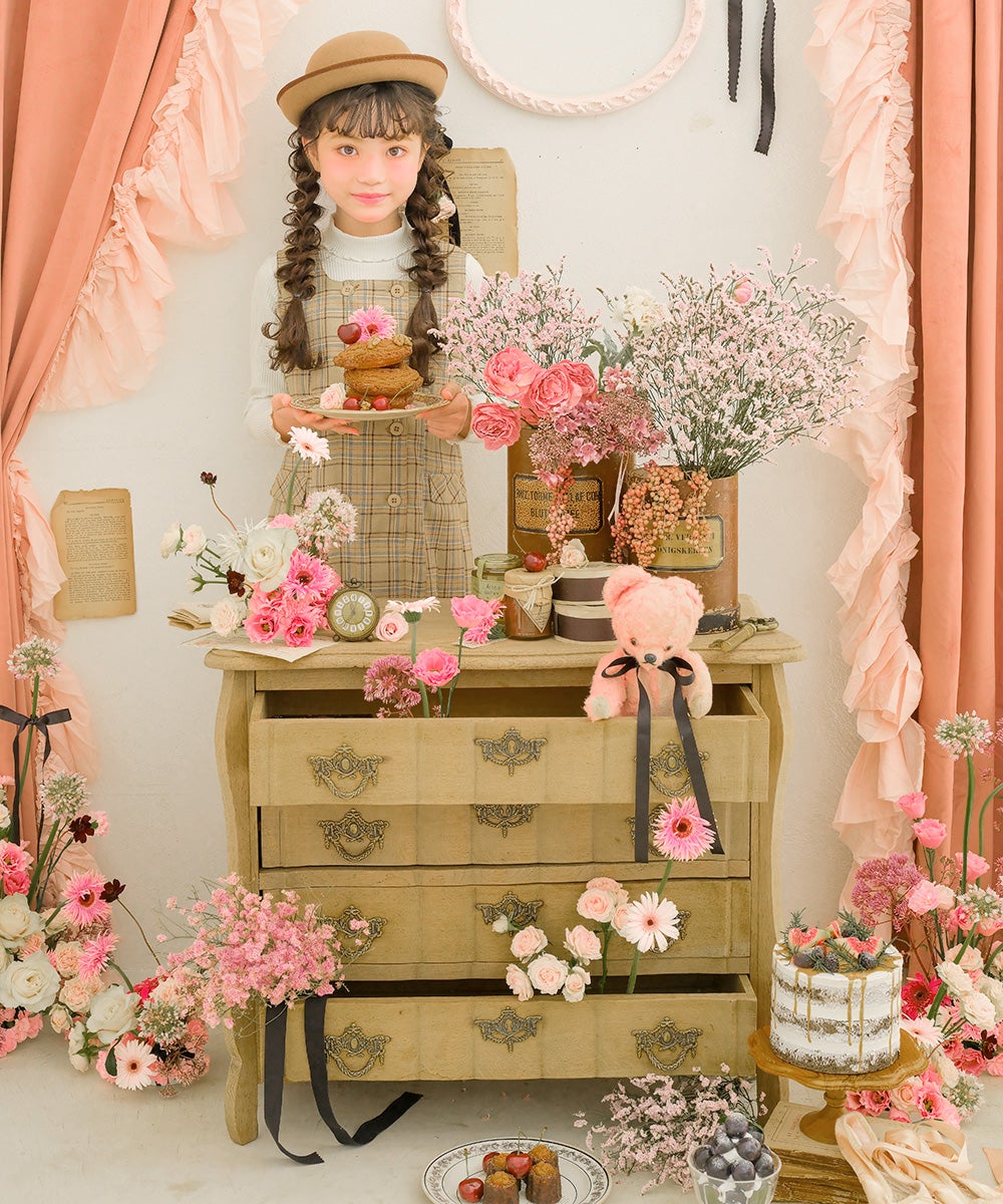 チェック柄 ダブルボタン タックワンピース Beige model image 2