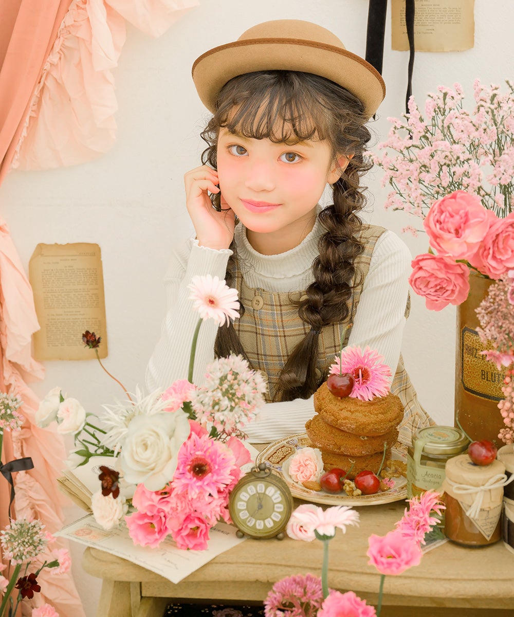 チェック柄 ダブルボタン タックワンピース Beige model image 3