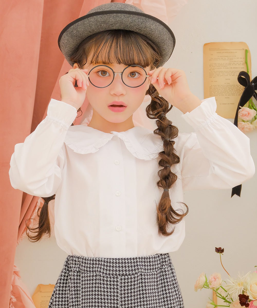 フリル 襟つき ブラウス Off White model image up