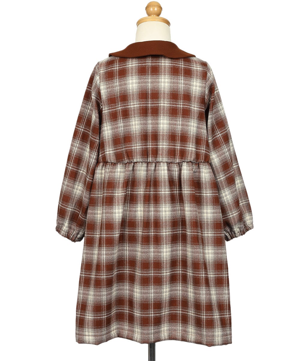 チェック柄 襟付き ボタン開き ギャザーワンピース Deep Red torso