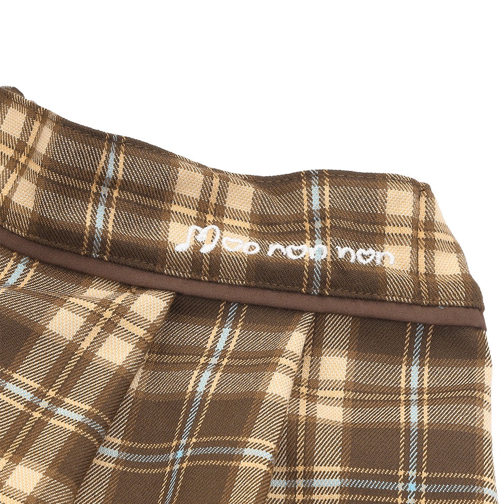 オリジナルロゴ 刺繍 チェック柄 タックキュロットパンツ Brown Design point 1