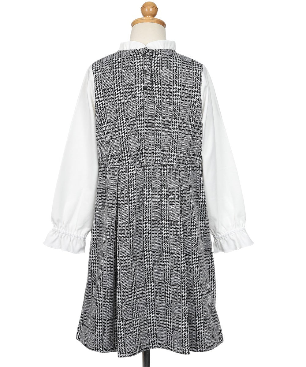 チェック柄 ブラウス 重ね着風 リボン付き ワンピース White/Black torso