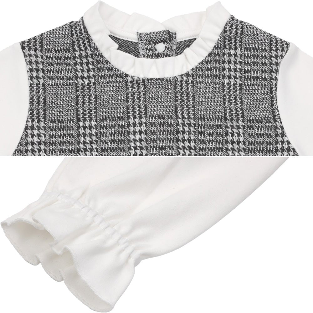 チェック柄 ブラウス 重ね着風 リボン付き ワンピース White/Black Design point 1