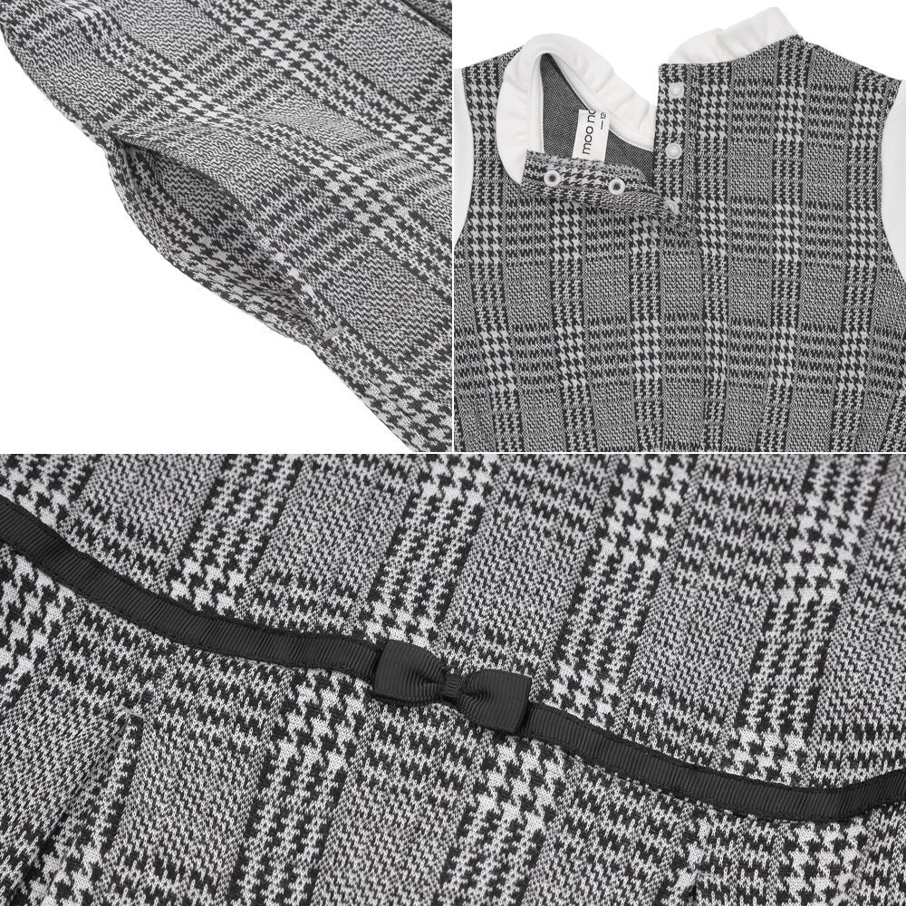 チェック柄 ブラウス 重ね着風 リボン付き ワンピース White/Black Design point 2