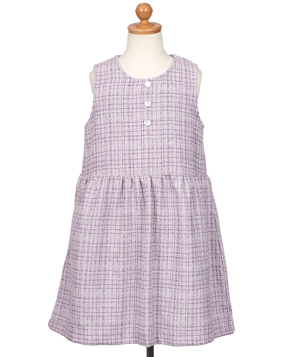 パール調ボタン付き ツイードワンピース Purple torso