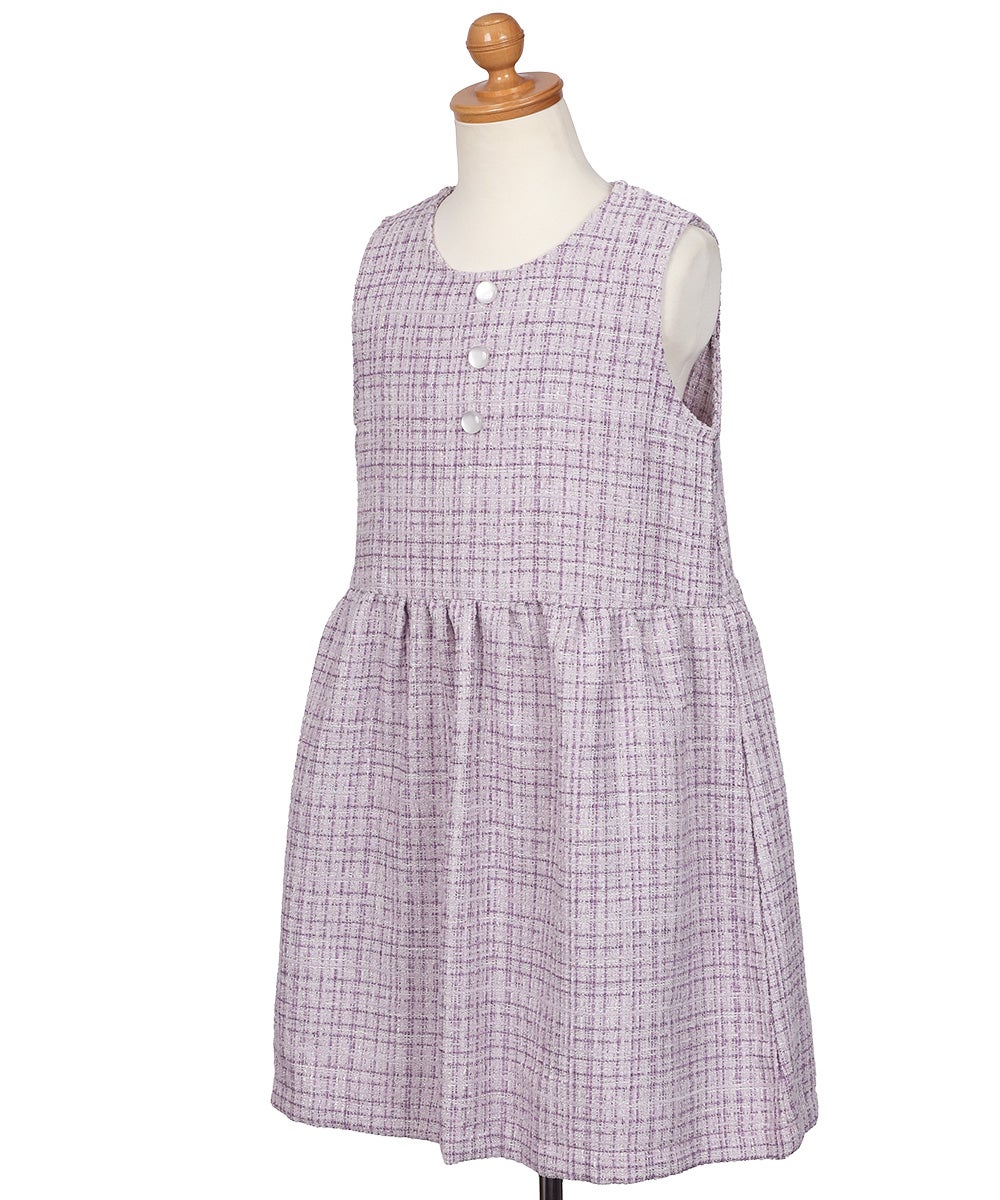 パール調ボタン付き ツイードワンピース Purple torso