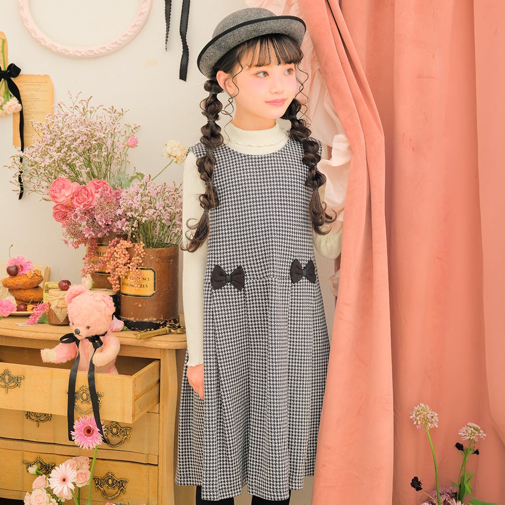 千鳥柄 リボンつき タックワンピース  MainImage