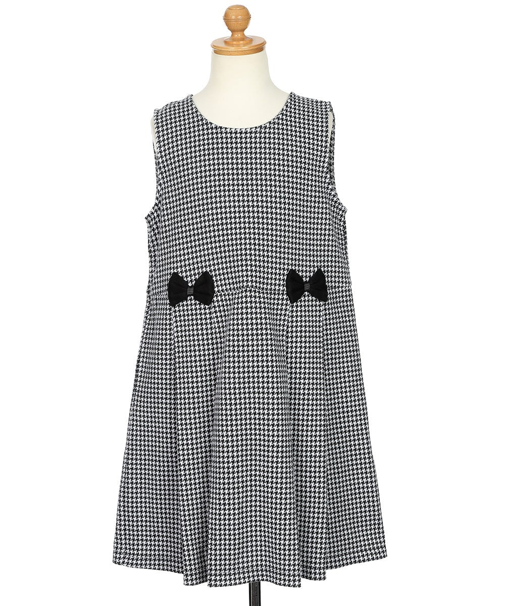 千鳥柄 リボンつき タックワンピース White/Black torso