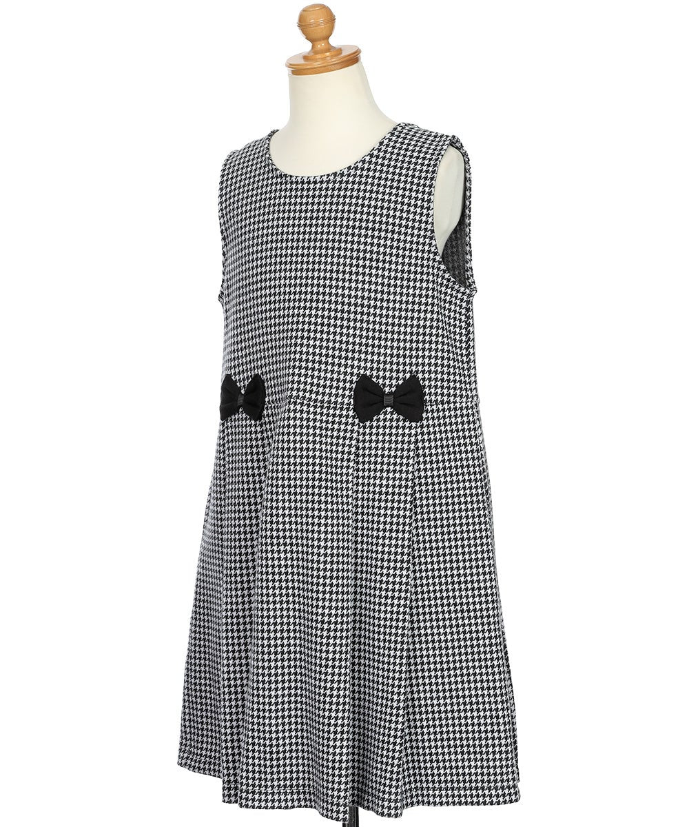 千鳥柄 リボンつき タックワンピース White/Black torso
