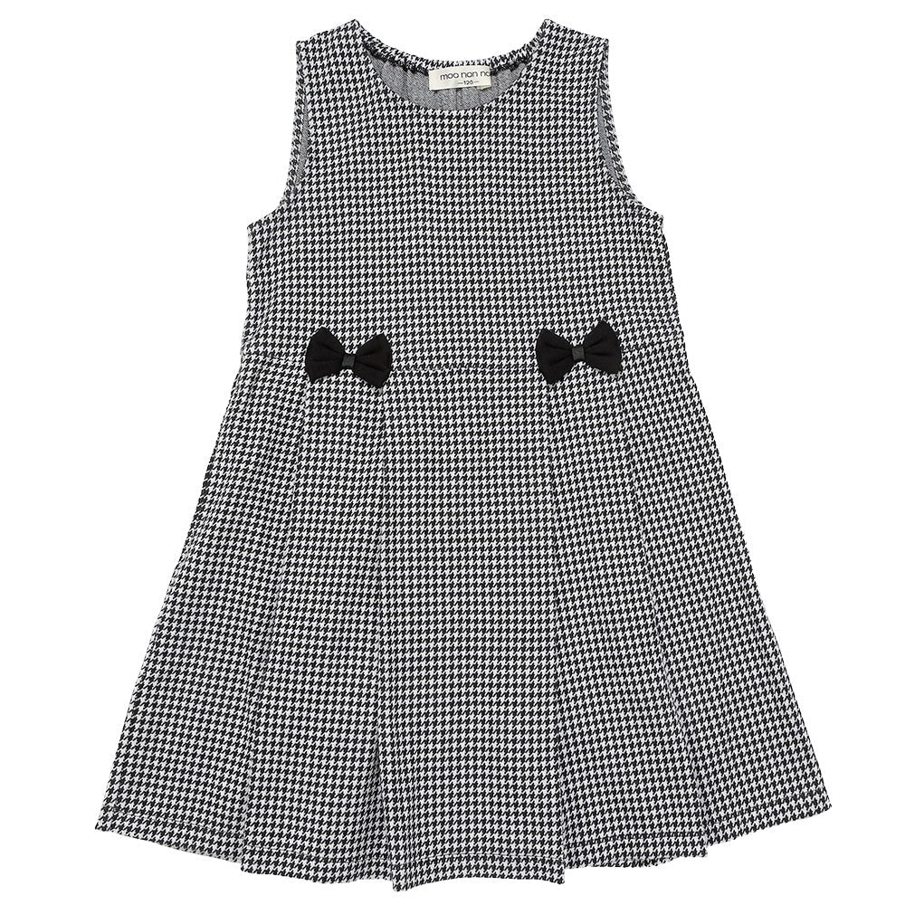 千鳥柄 リボンつき タックワンピース White/Black front