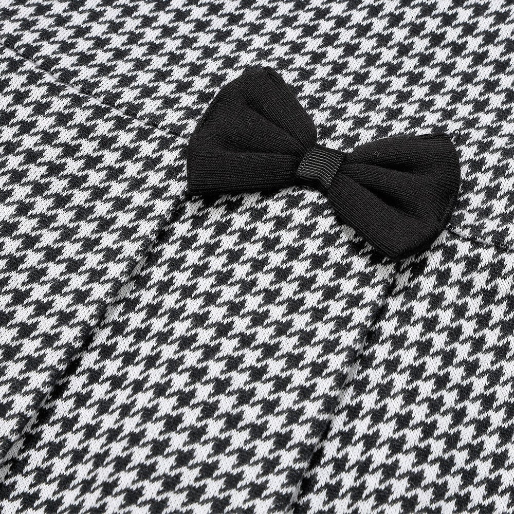 千鳥柄 リボンつき タックワンピース White/Black Design point 1