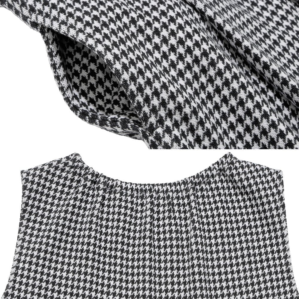 千鳥柄 リボンつき タックワンピース White/Black Design point 2