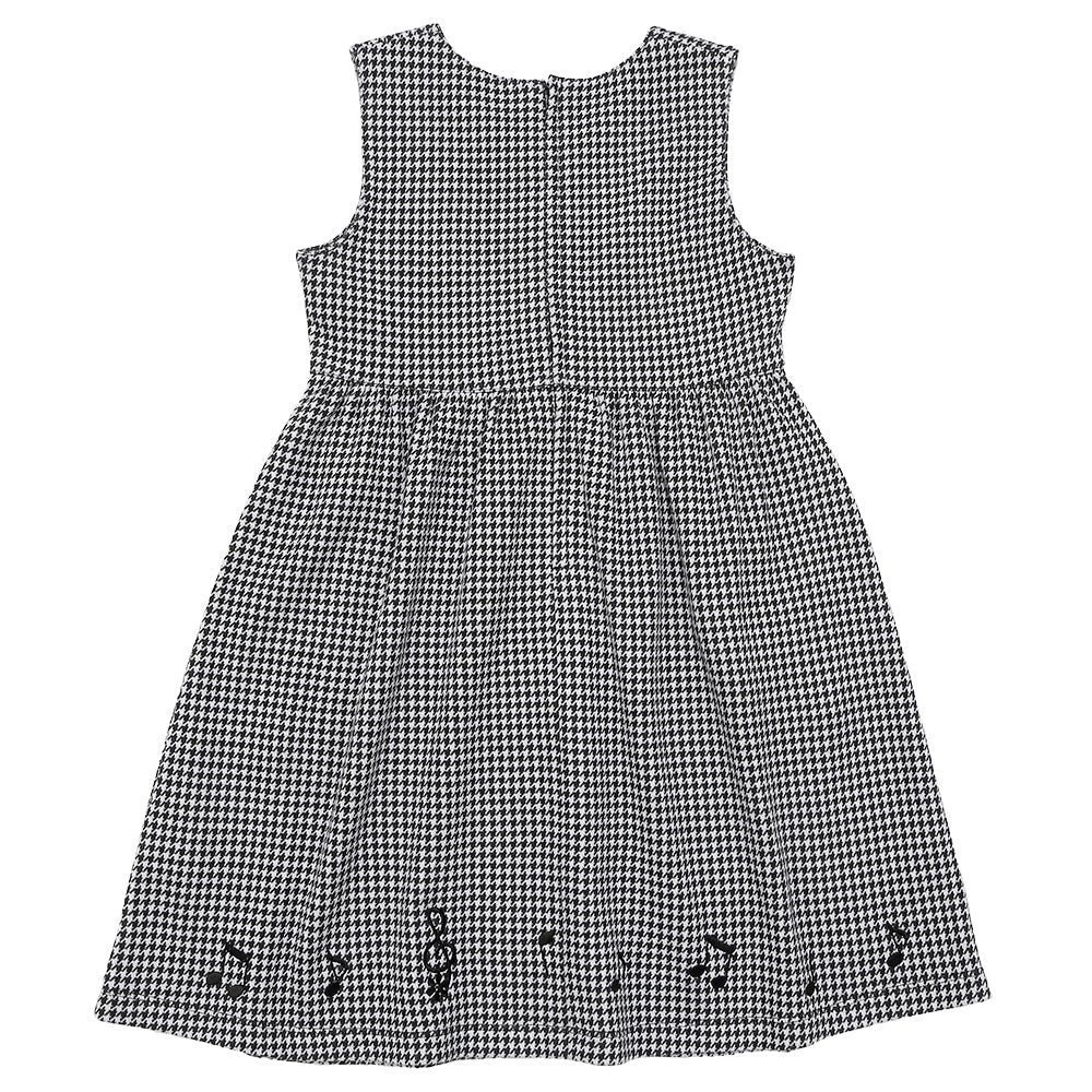 千鳥柄 音符刺繍 ギャザーワンピース White/Black back