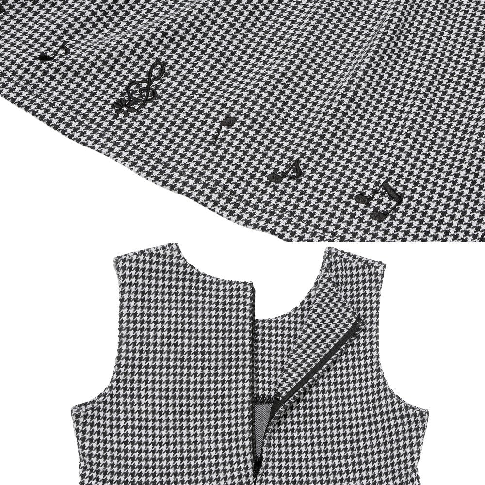 千鳥柄 音符刺繍 ギャザーワンピース White/Black Design point 1