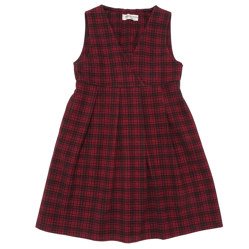 チェック柄 カシュクール ギャザーワンピース Red front