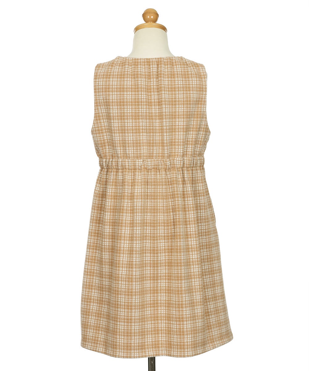 チェック柄 カシュクール ギャザーワンピース Beige torso