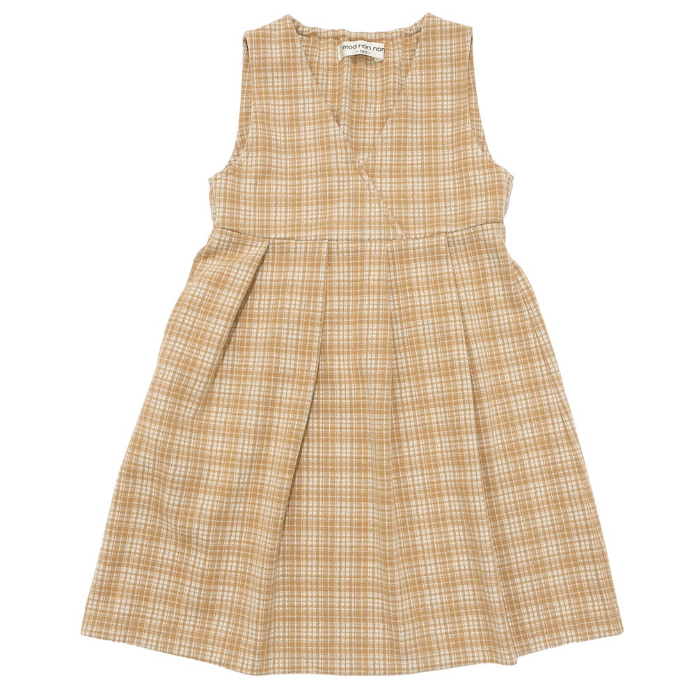 チェック柄 カシュクール ギャザーワンピース Beige front