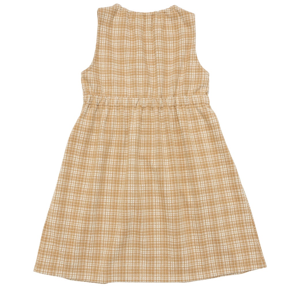 チェック柄 カシュクール ギャザーワンピース Beige back
