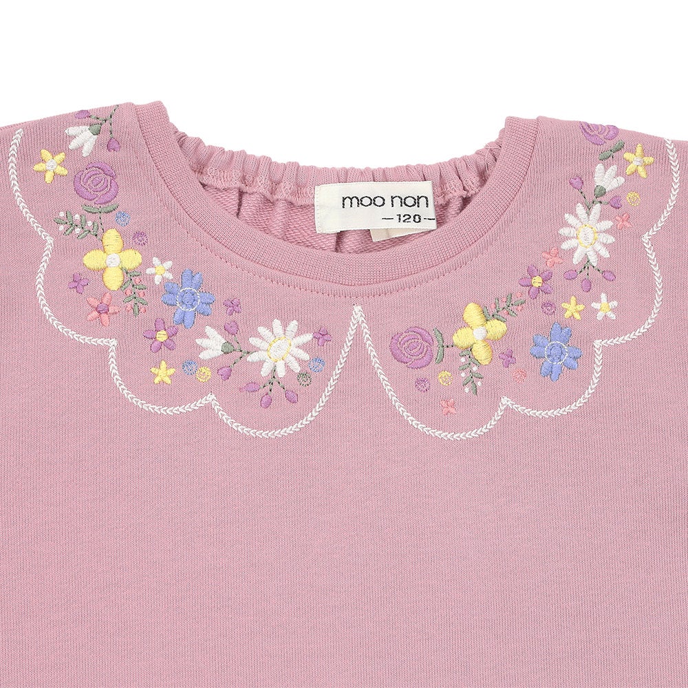 お花 花柄 刺繍 バックリボンつき 裏毛トレーナー Pink Design point 1