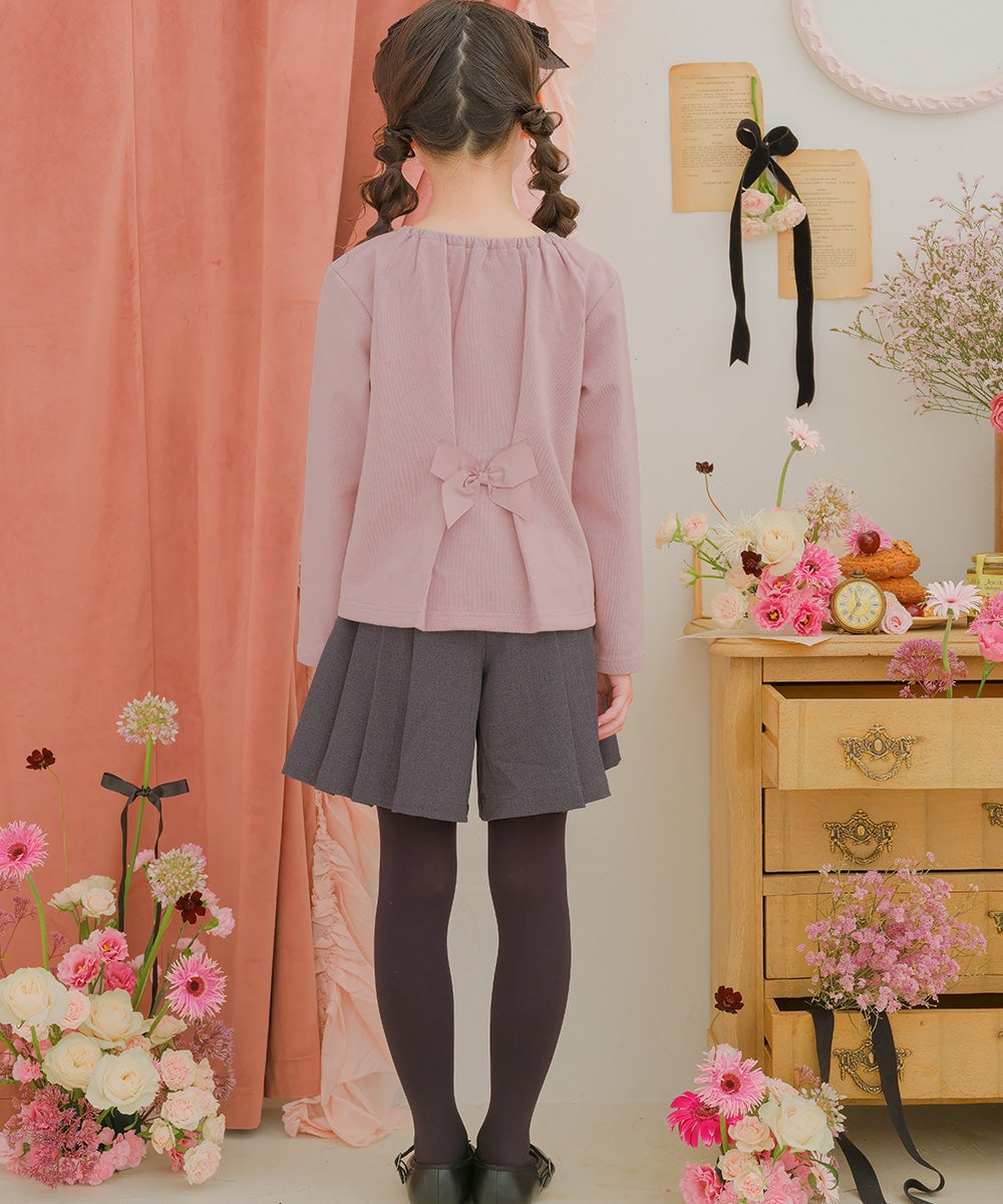 お花 花柄 刺繍 バックリボンつき 裏毛トレーナー Pink model image 1