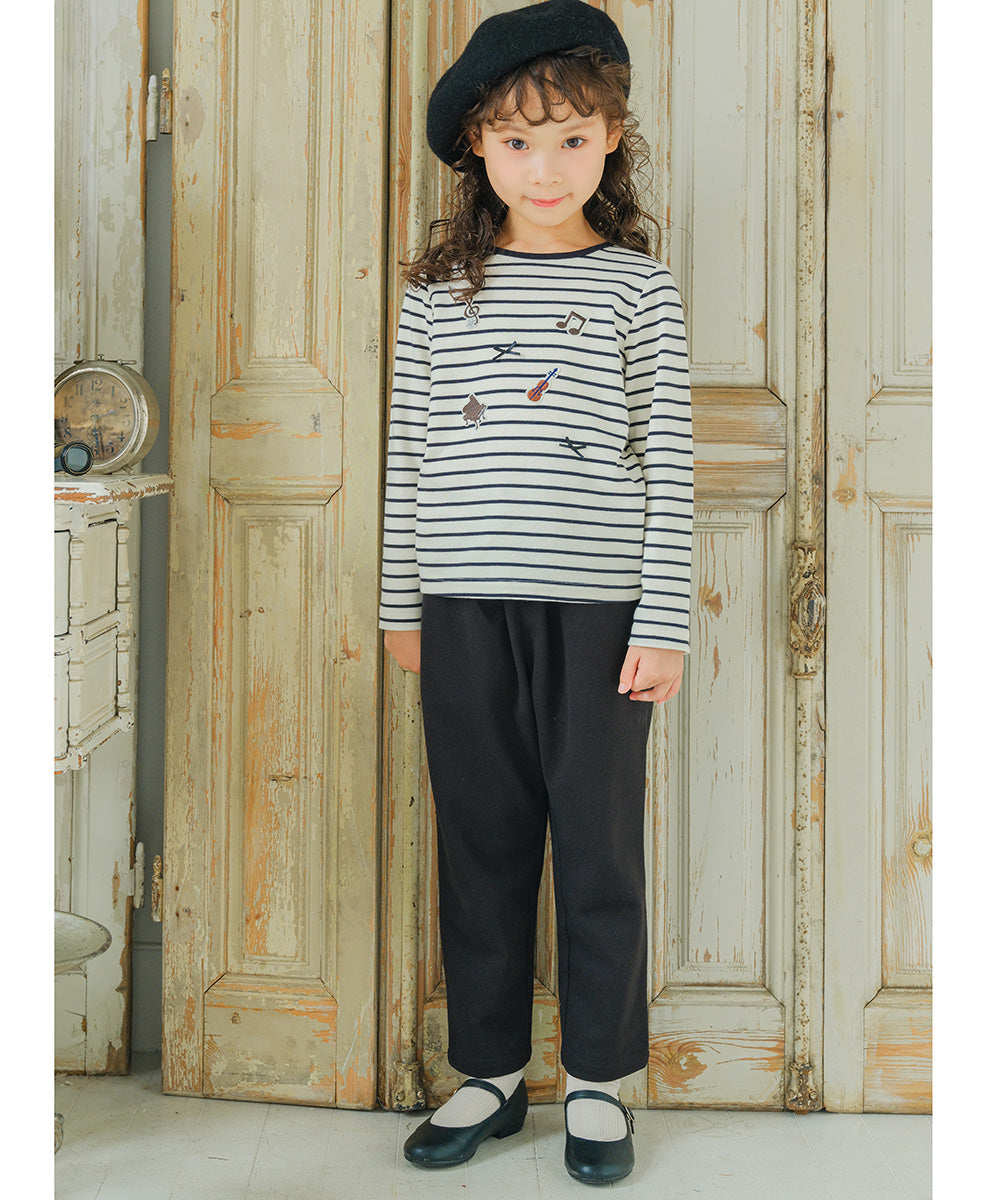 音符刺繍 ストレッチ ロングパンツ