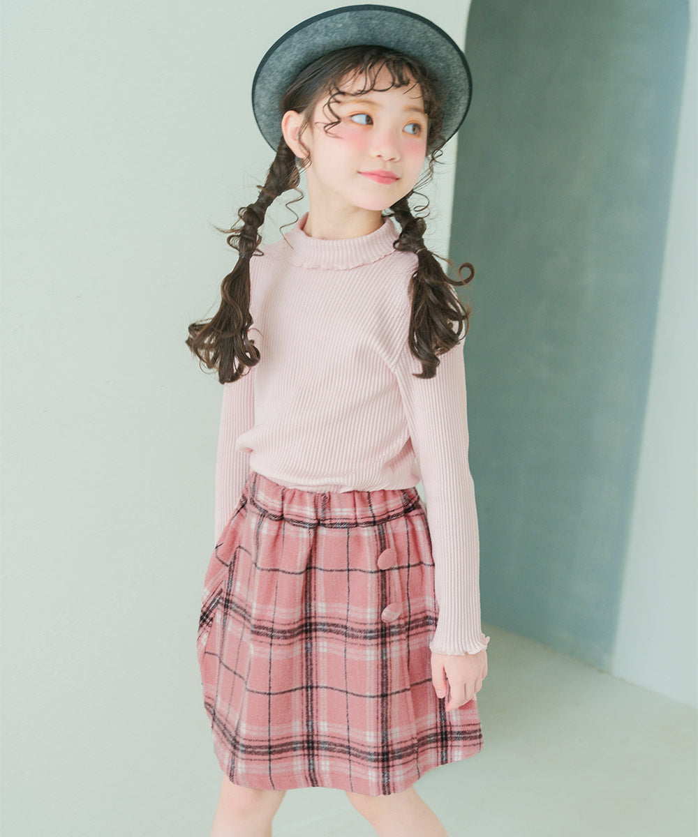 飾りボタン　チェック柄　スカート