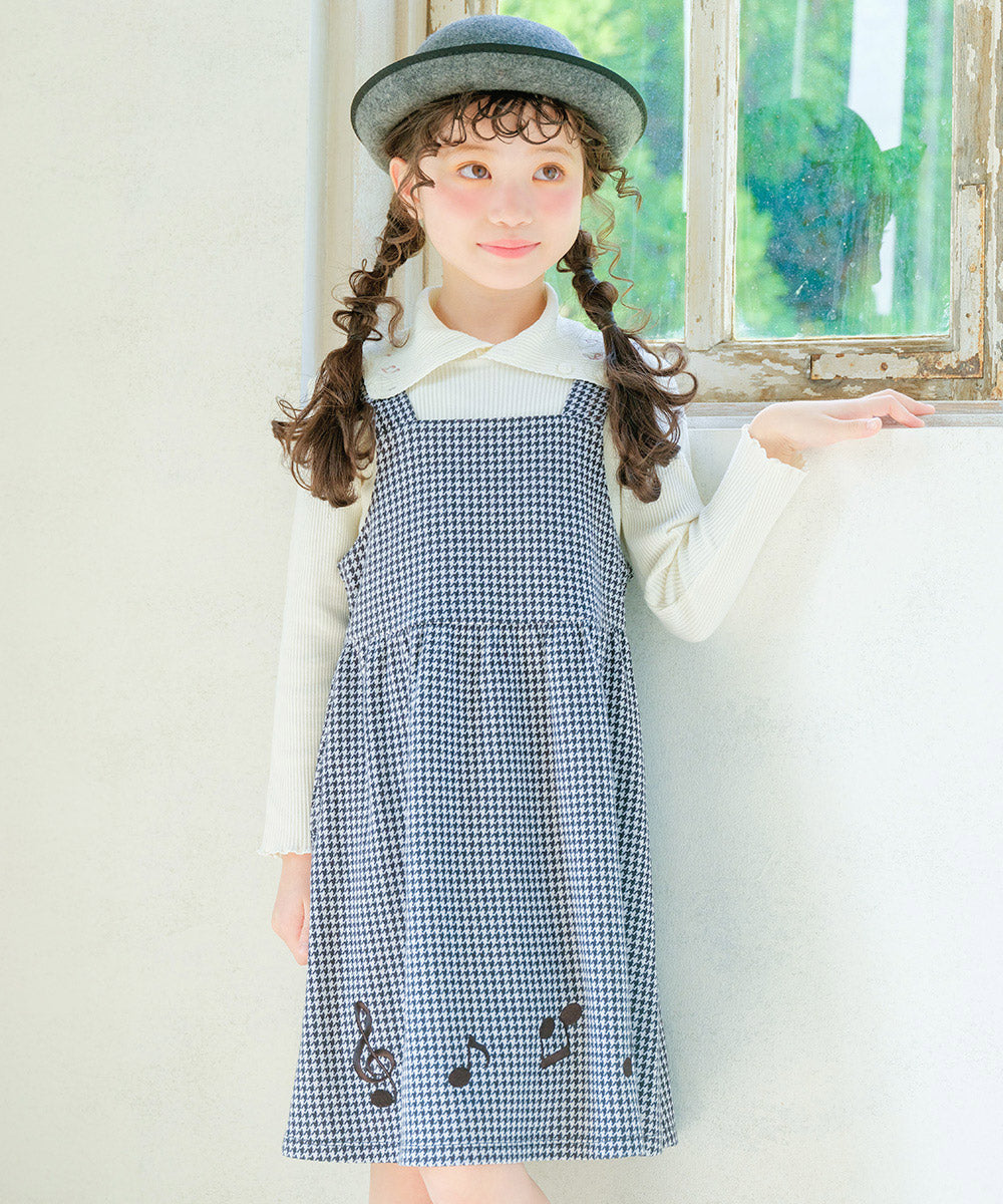 千鳥柄 音符刺繍 ワンピース