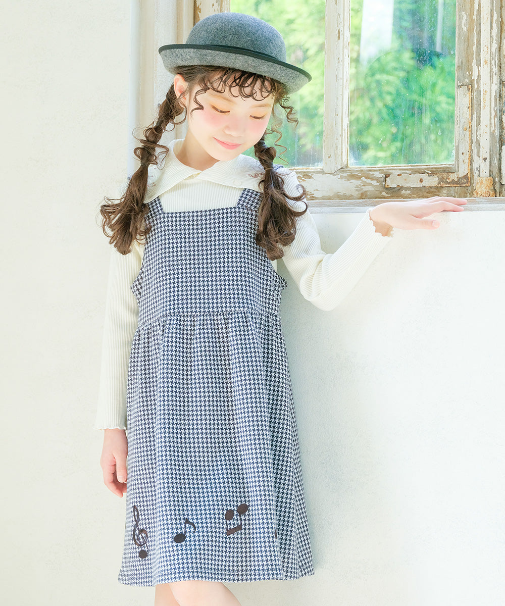 千鳥柄 音符刺繍 ワンピース