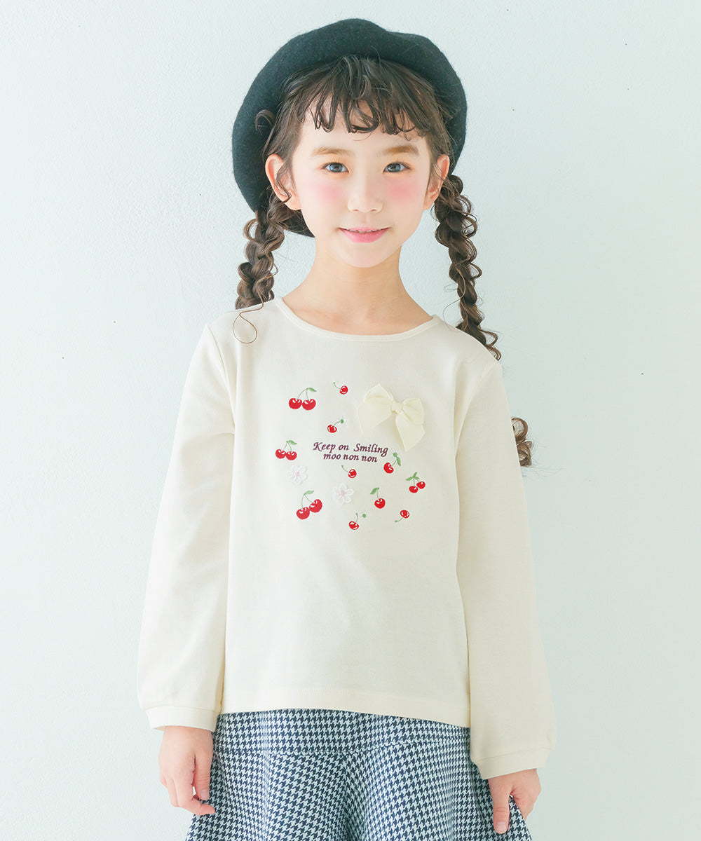 チェリー ロゴ刺繍 リボンつきTシャツ