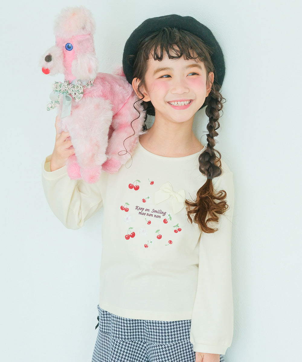 チェリー ロゴ刺繍 リボンつきTシャツ