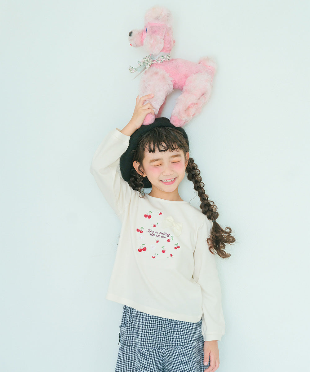 チェリー ロゴ刺繍 リボンつきTシャツ