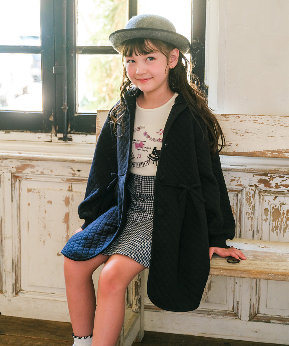 ピアノ 音符 刺繍 リボンつきTシャツ