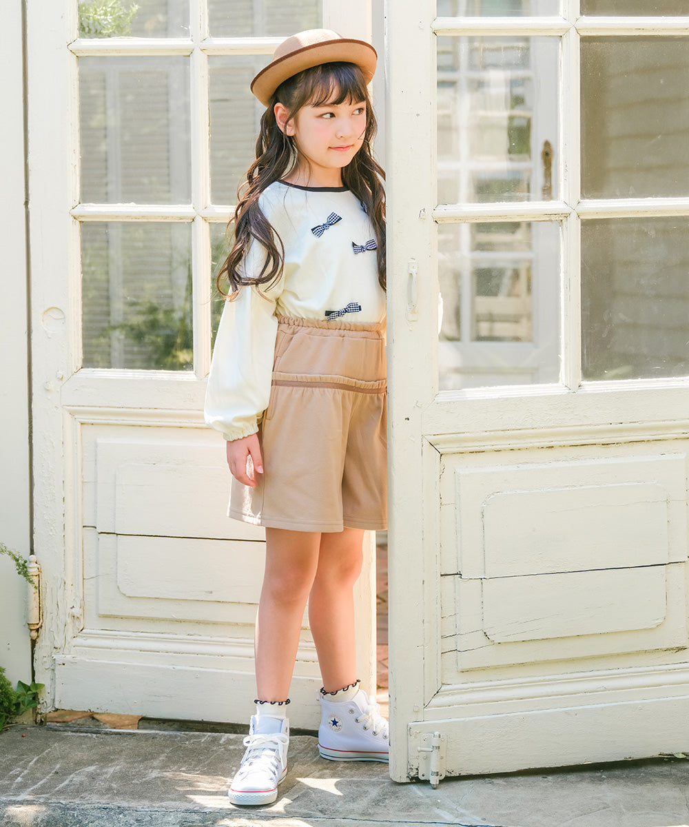 チェックリボンつき ふんわり袖 Tシャツ