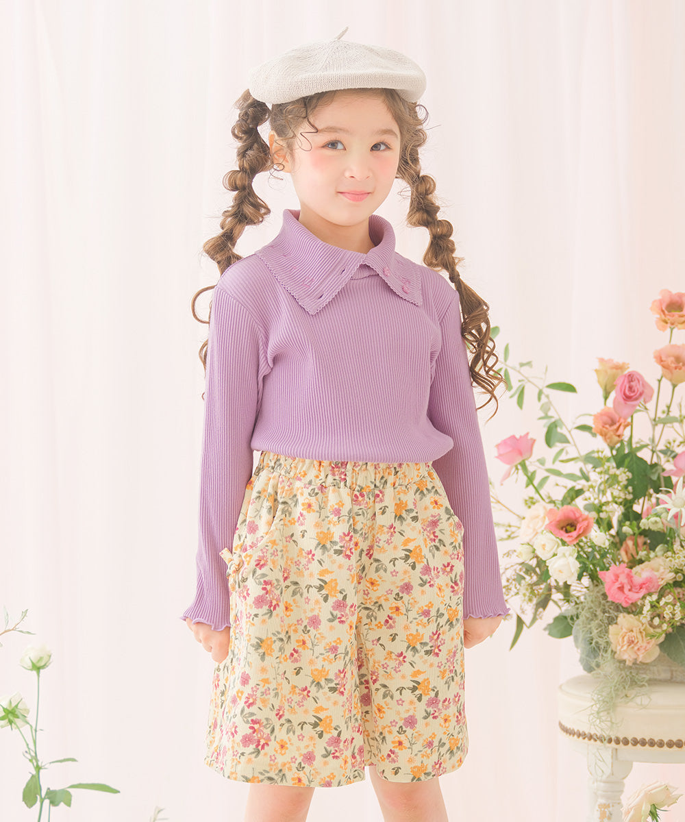 音符刺繍 ボタン襟付き 3wayリブカットソー