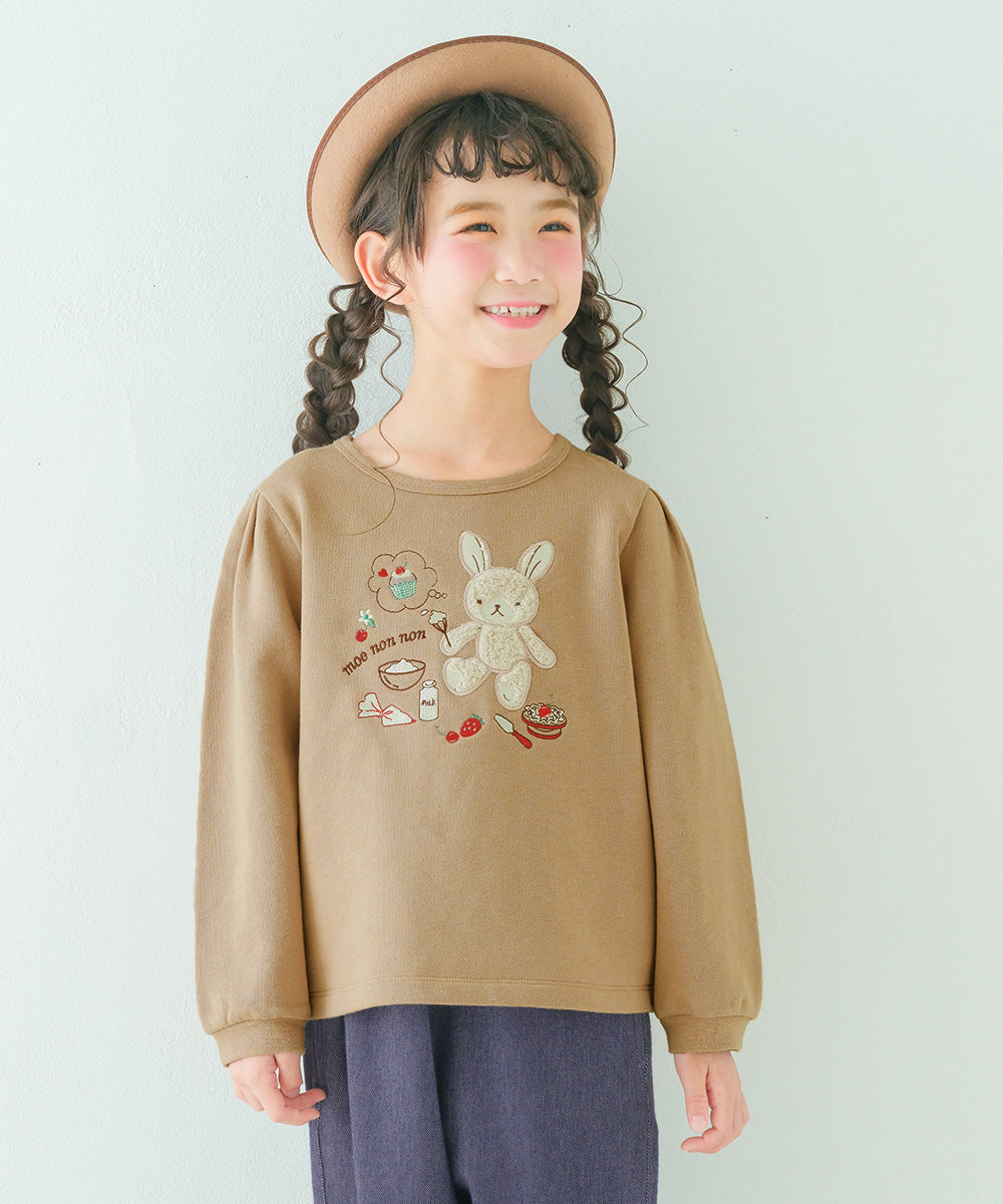 うさぎモチーフつきケーキ刺繍 裏毛トレーナー
