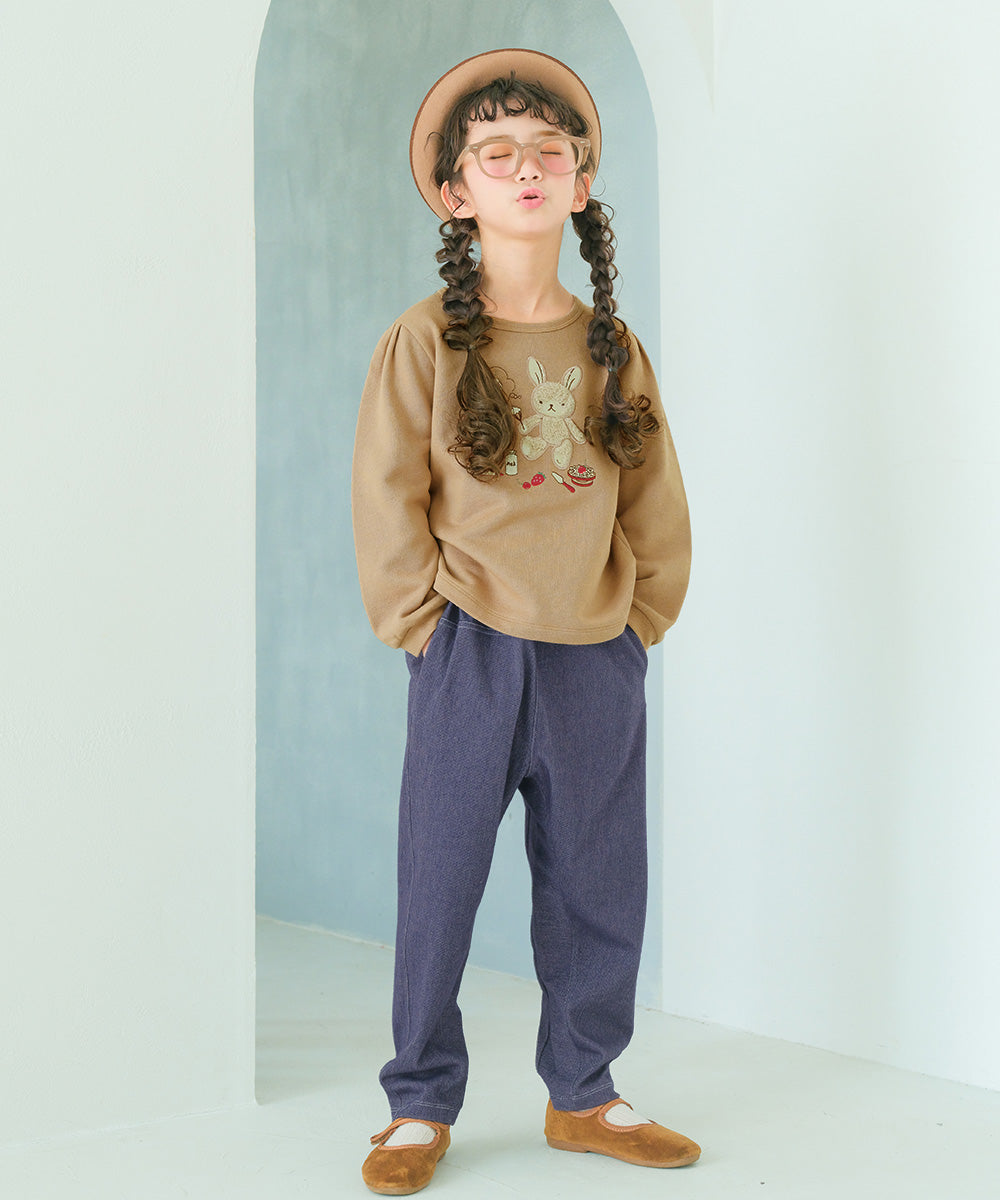 うさぎモチーフつきケーキ刺繍 裏毛トレーナー