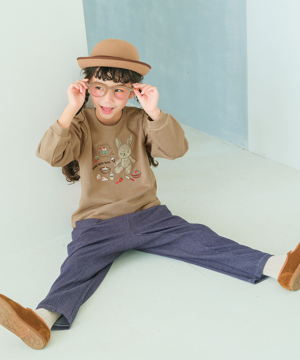 うさぎモチーフつきケーキ刺繍 裏毛トレーナー