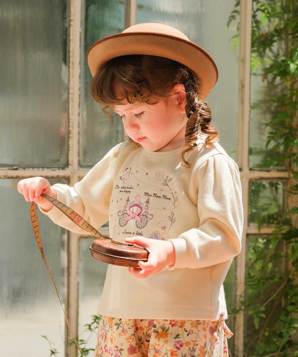 馬車 お城 ロゴ お花 刺繍 リボン付き 裏毛トレーナー