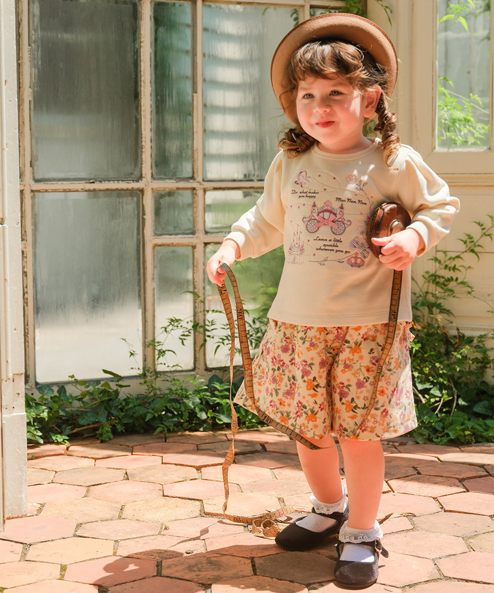 馬車 お城 ロゴ お花 刺繍 リボン付き 裏毛トレーナー