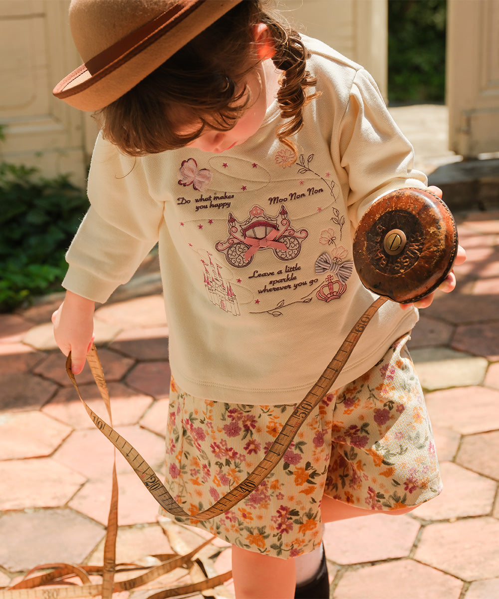 馬車 お城 ロゴ お花 刺繍 リボン付き 裏毛トレーナー