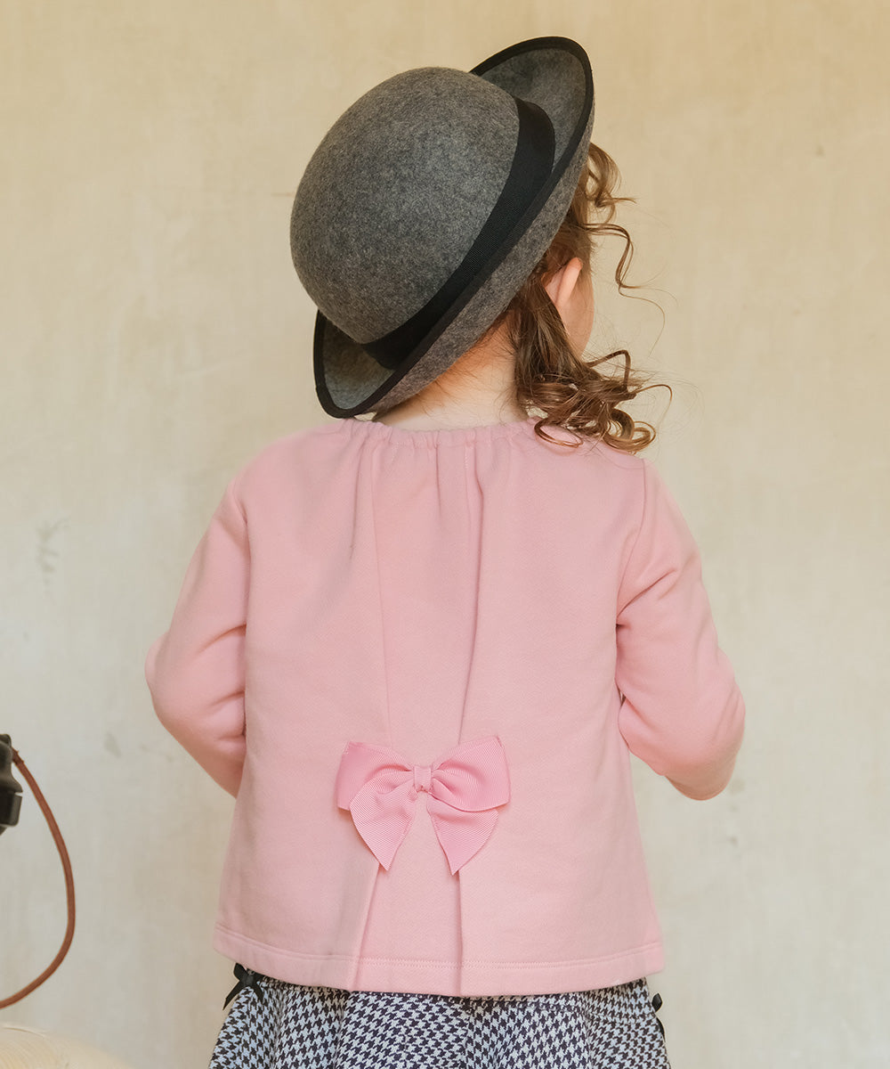 音符刺繍 バックリボンつき裏毛トレーナー