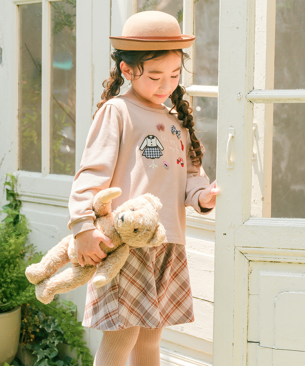 リボンつき お洋服アップリケ 裏毛トレーナー