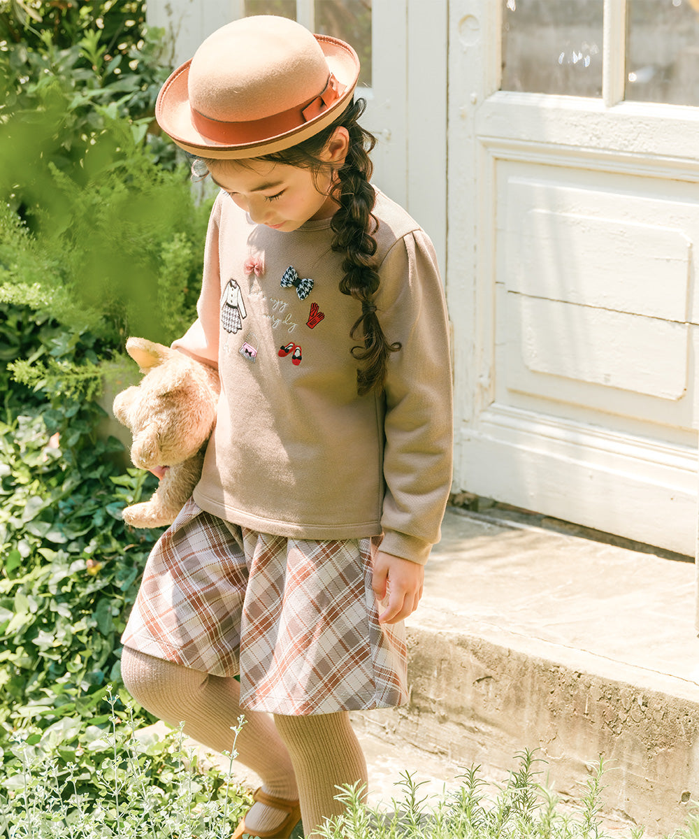 リボンつき お洋服アップリケ 裏毛トレーナー