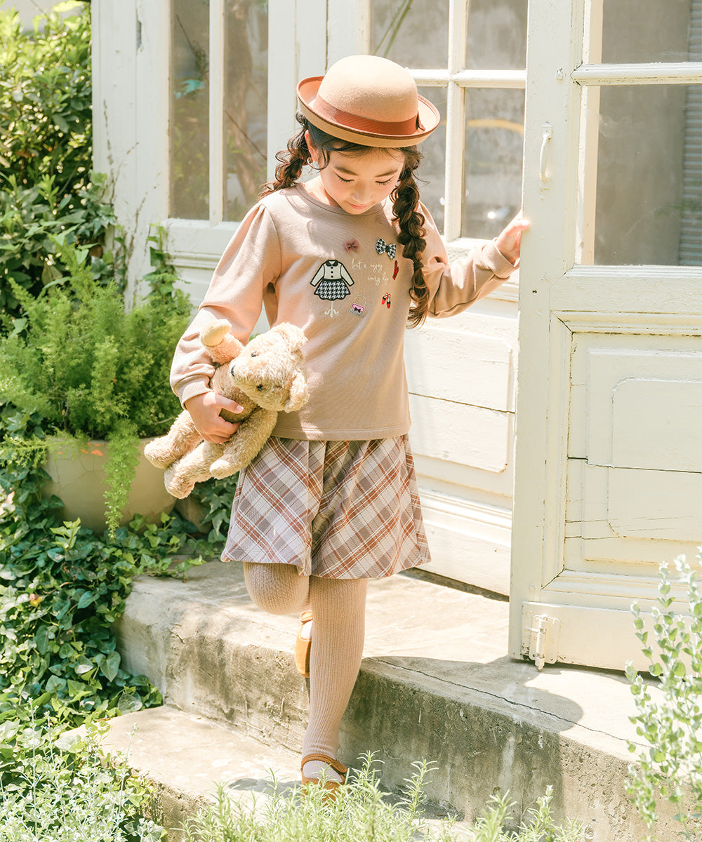 リボンつき お洋服アップリケ 裏毛トレーナー