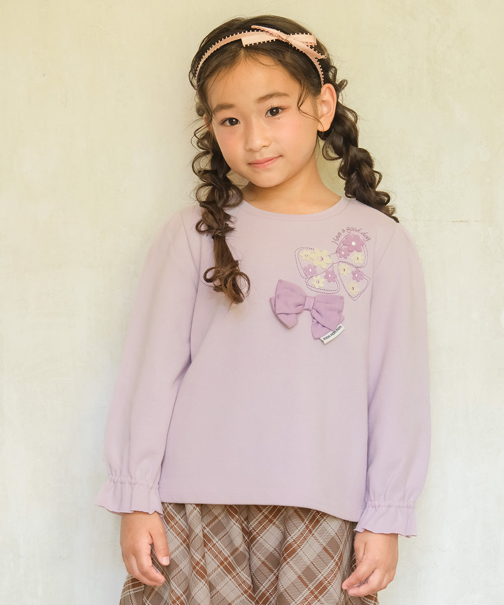リボン刺繍 お花モチーフ付き 裏毛トレーナー