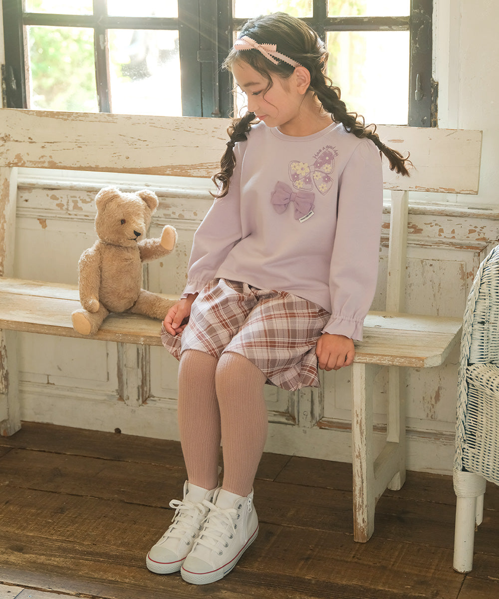 リボン刺繍 お花モチーフ付き 裏毛トレーナー