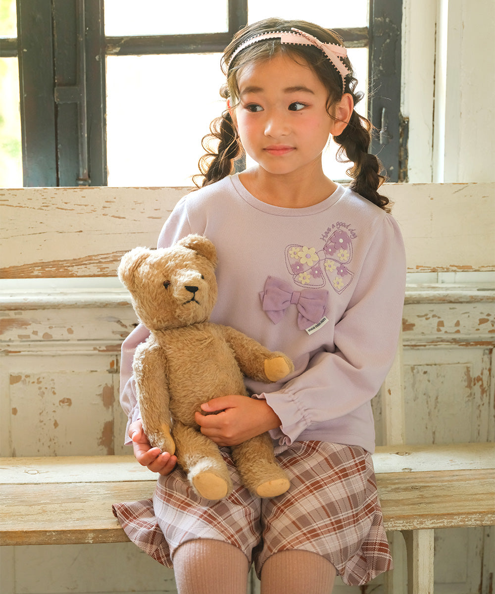 リボン刺繍 お花モチーフ付き 裏毛トレーナー